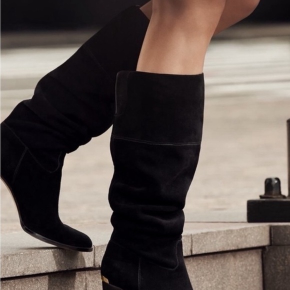 Michael Kors 🖤 Two Way Over Knee Boot Slouchy Wide Split Open Top Black Suede - Picture 5 of 16